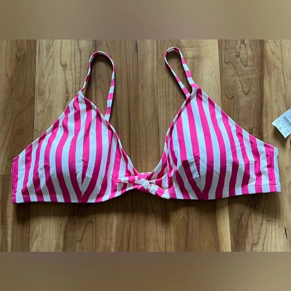 J.Crew Pink White Stripe Bikini Top 3X Plus Size Knot Front Swimwear NWT